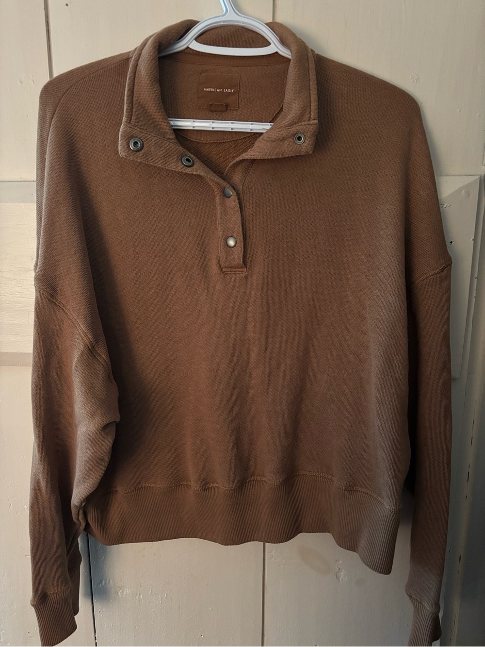 American Eagle Outfitters Brown Snap-Button Pullover Sweatshirt